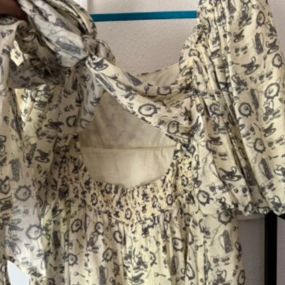 SOFIE THE LABEL cream yellow tea party babydoll puff short sleeve tie back mini - Picture 4 of 5